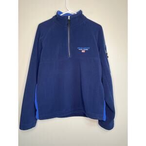 1990s Ralph Lauren Sport Fleece Patriotic Flag Logo Crest Pullover Sweater M